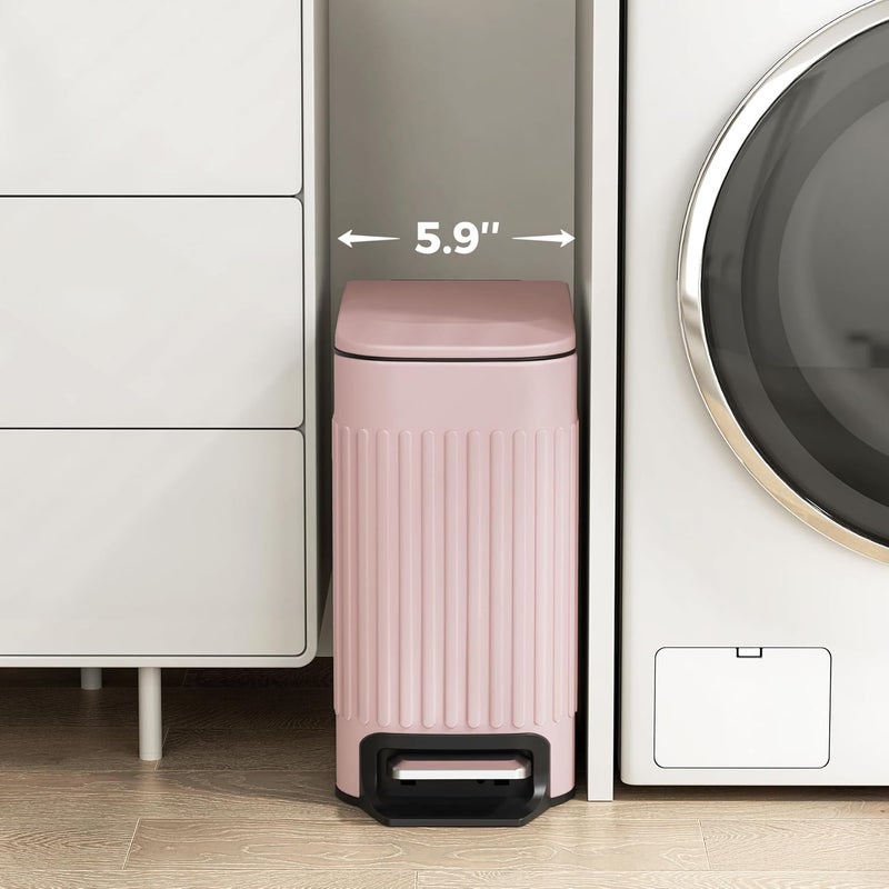 TrashAid Pink Bathroom Trash Can, 1.6 Gallon Stainless Steel Small Garbage Can with Lid, Step Pedal, Cute Wastebasket for Bathroom, Office, Bedroom, RV, Pink - Image 2